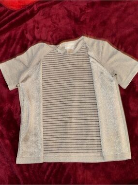 Short-Sleeve Open Front Women's Blouse in Cream with some stains